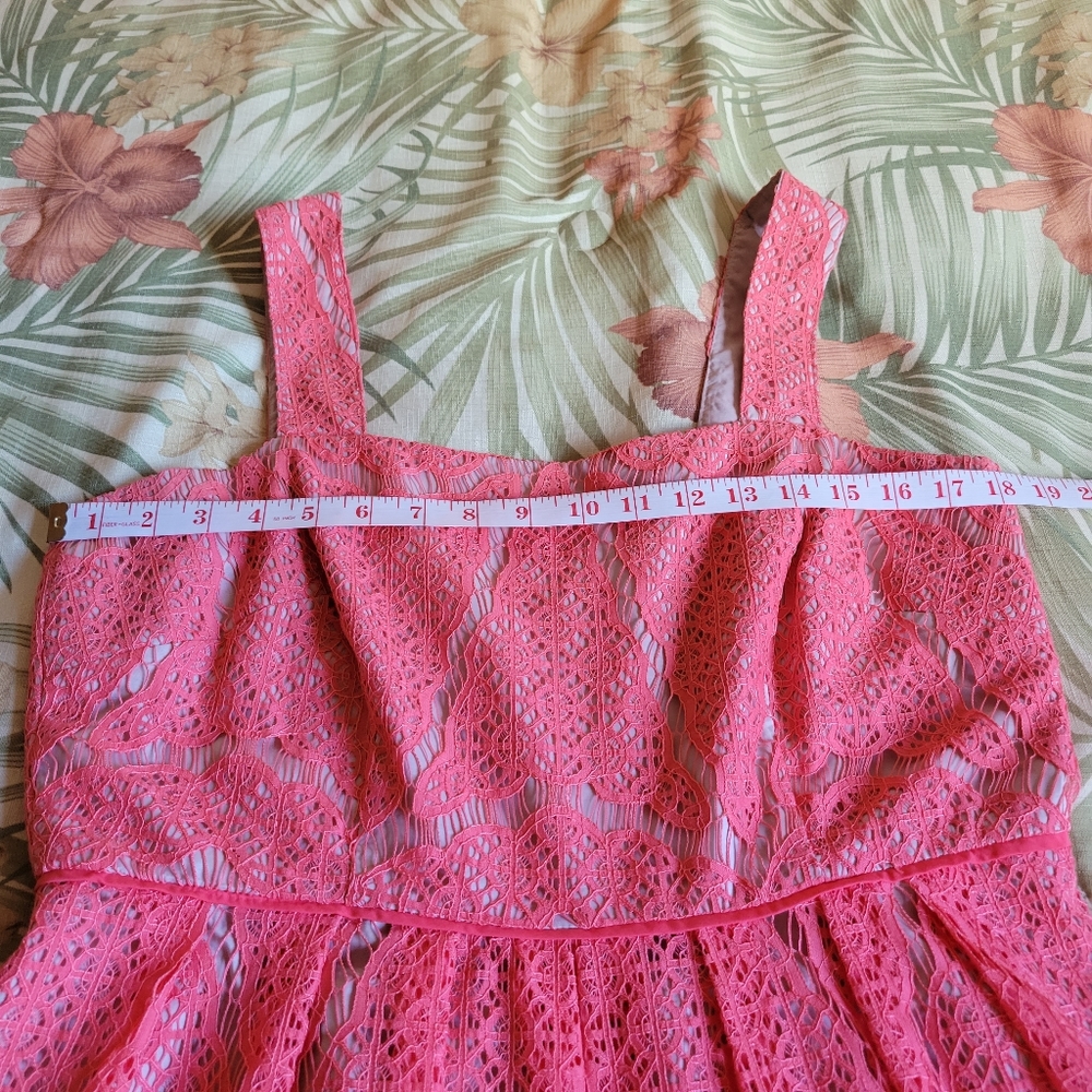 Adrianna Papell Lace Fit and Flare Dress Coral 14 Zipper Sleeveless Spring - Picture 8 of 14